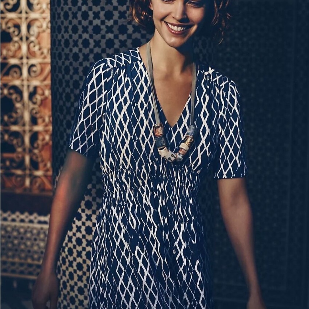 HD In Paris Archipelago Blue V Neck Dress Size Large